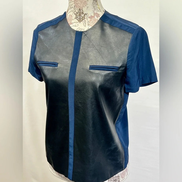 RAOUL Navy blue silk and leather panel top size XS. - Picture 4 of 12